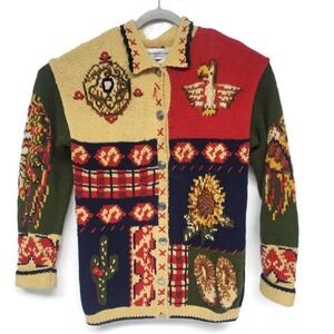 Vintage The Eagles Eye Sweater Womens Medium Southwestern‎ Knit Beaded 90s